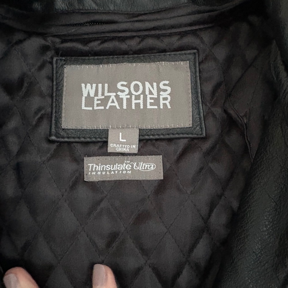 Wilsons Leather Jacket Black Thinsulate Ultra Insulated Zip Up Womens LG Biker - Picture 4 of 13